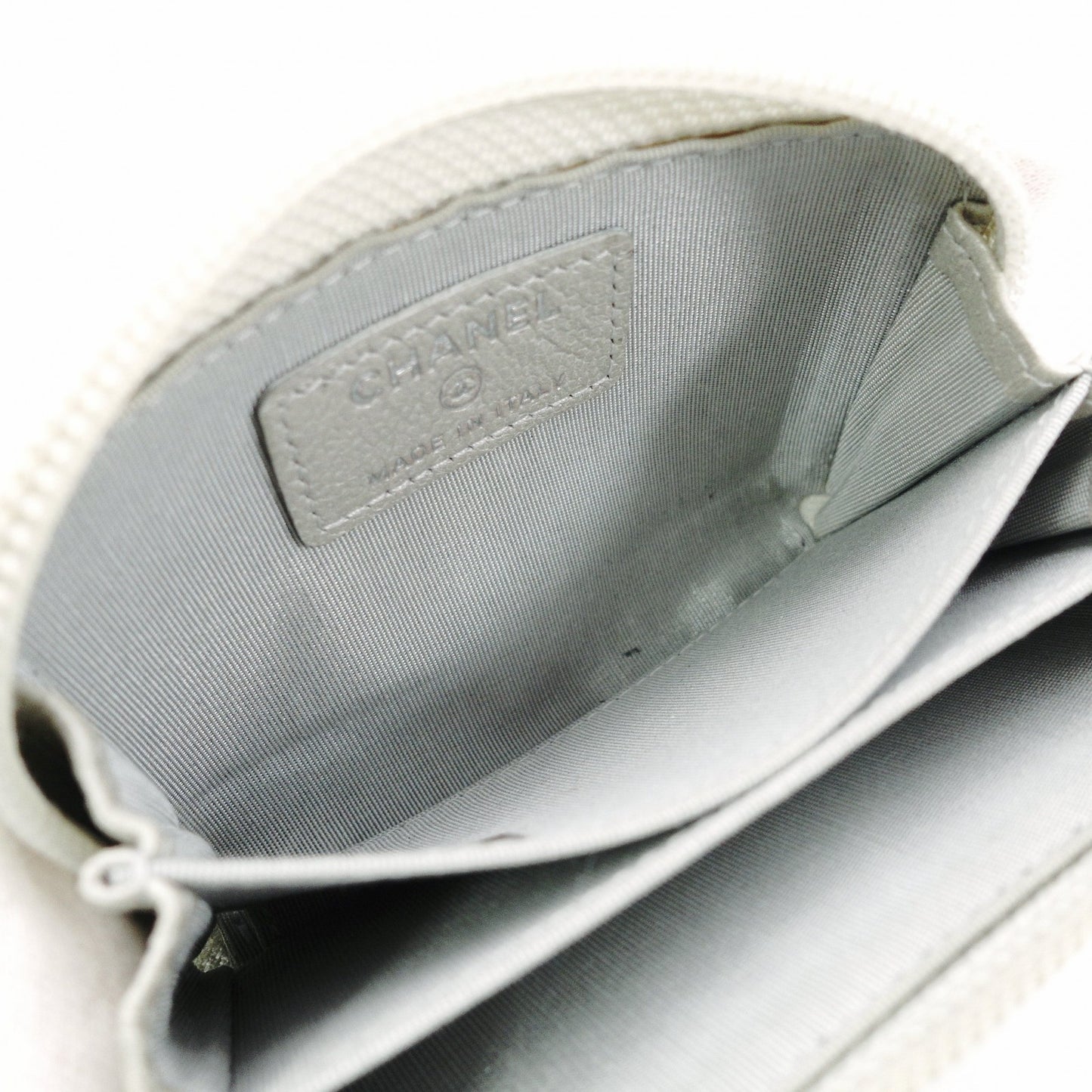 CHANEL Boy Chanel Card Case, Leather, Silver-Tone, Silver Hardware