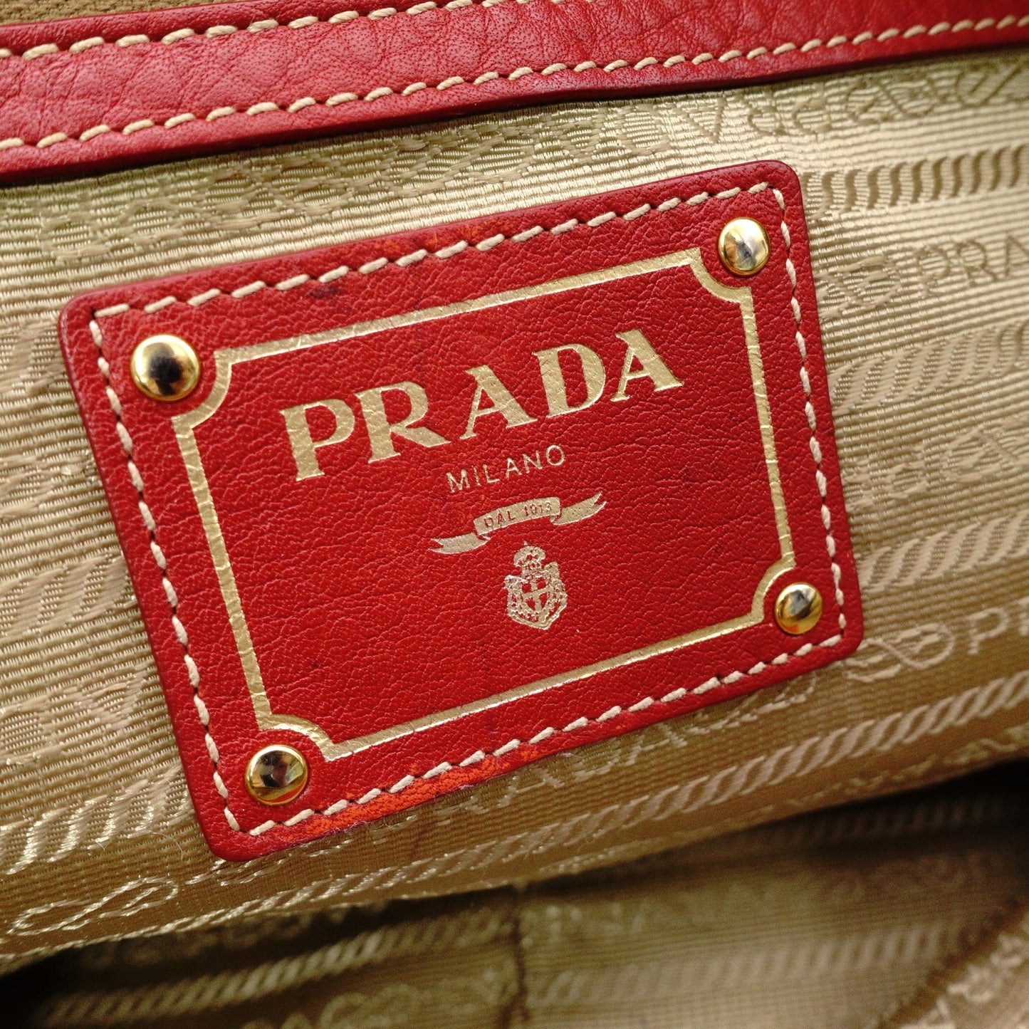 PRADA Vittello Dinosaur Leather Handbag, Leather, Red, Gold Hardware, Shoulder Bag