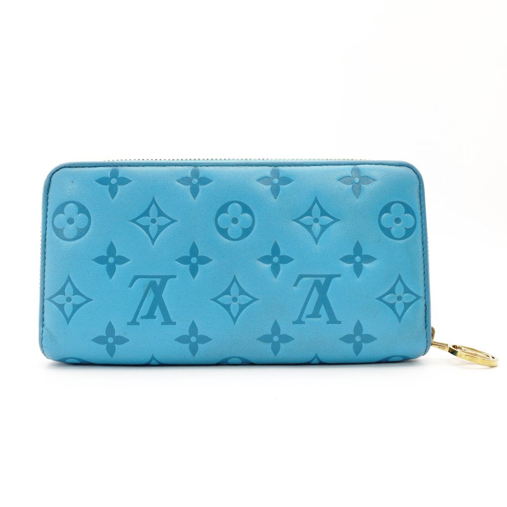 LOUIS VUITTON Embossed Zippy Wallet Turquoise Blue Leather Long Wallet Gold Hardware 7-12-451