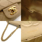 CHANEL Matelassé Double Flap Chain Shoulder Bag Lambskin Beige Leather Gold Hardware 7-12-098