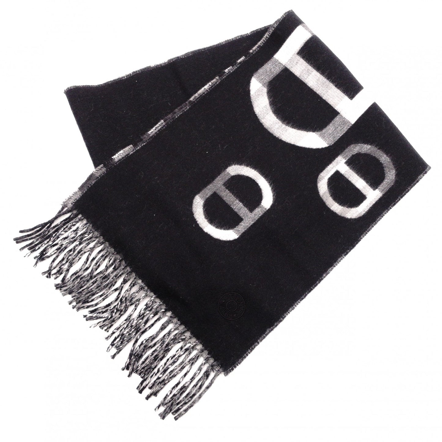 Unused, with tags: HERMES cashmere scarf, black and gray, 100% cashmere