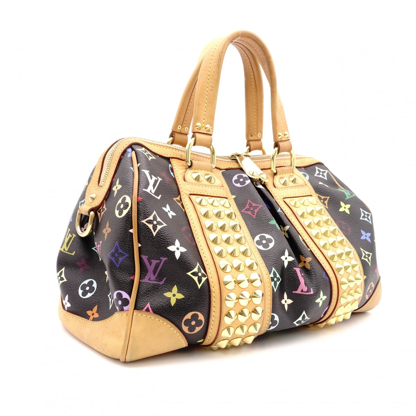 LOUIS VUITTON Courtney MM Monogram Multicolor Handbag, PVC/Leather, Black, Shoulder Bag