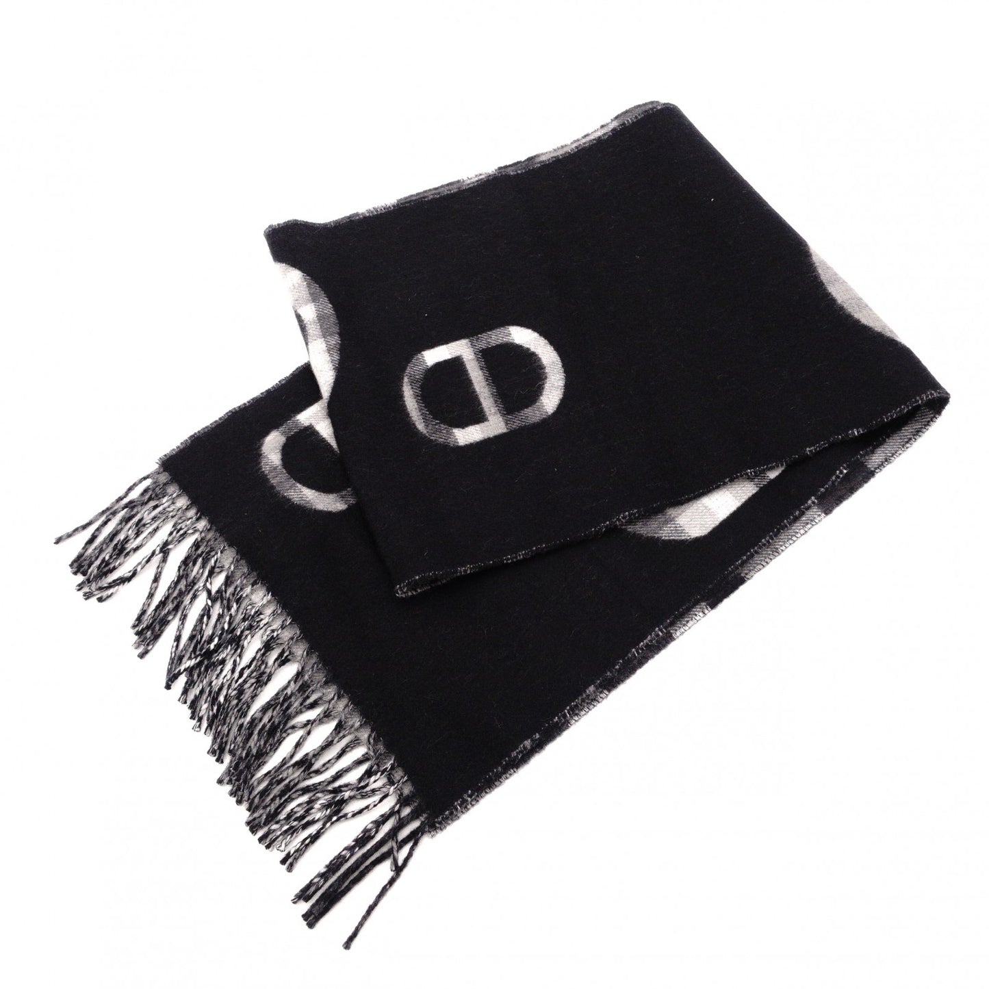 Unused, with tags: HERMES cashmere scarf, black and gray, 100% cashmere