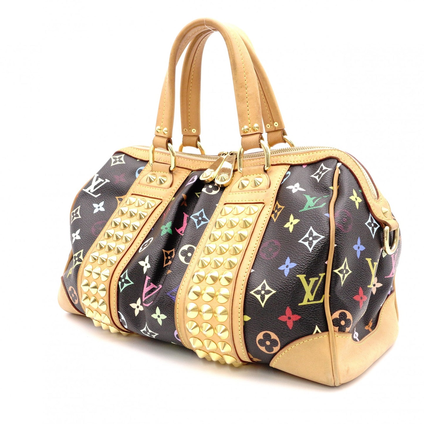 LOUIS VUITTON Courtney MM Monogram Multicolor Handbag, PVC/Leather, Black, Shoulder Bag