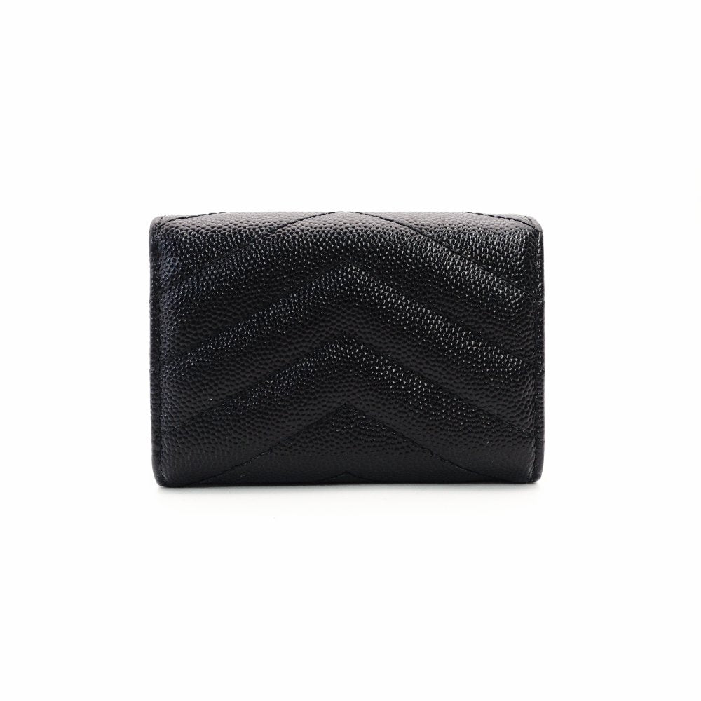 Saint Laurent YSL Cassandra Tiny Wallet Black Leather Black Mini Wallet Foldable Wallet Tri-Fold 7-12-602