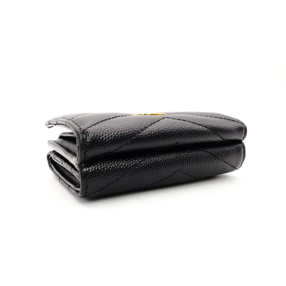 Saint Laurent YSL Cassandra Tiny Wallet Black Leather Black Mini Wallet Foldable Wallet Tri-Fold 7-12-602