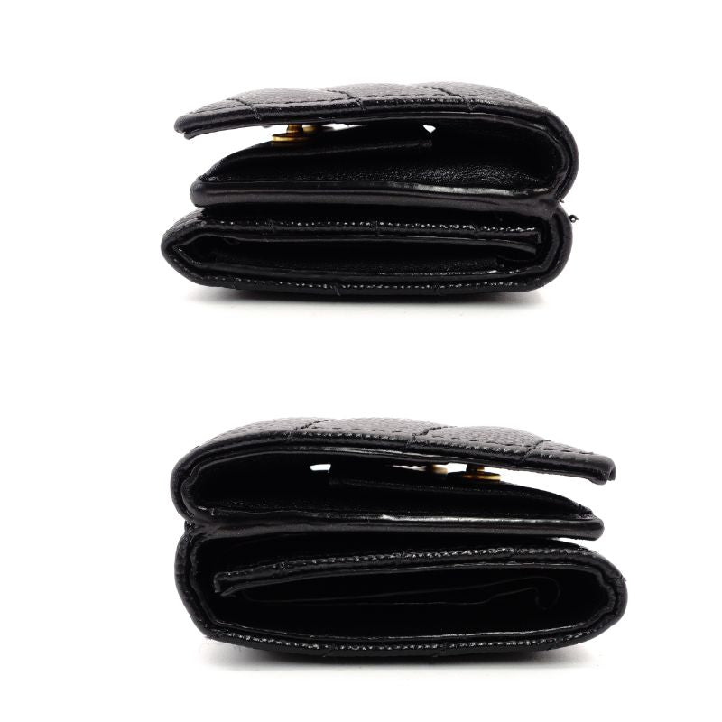 Saint Laurent YSL Cassandra Tiny Wallet Black Leather Black Mini Wallet Foldable Wallet Tri-Fold 7-12-602