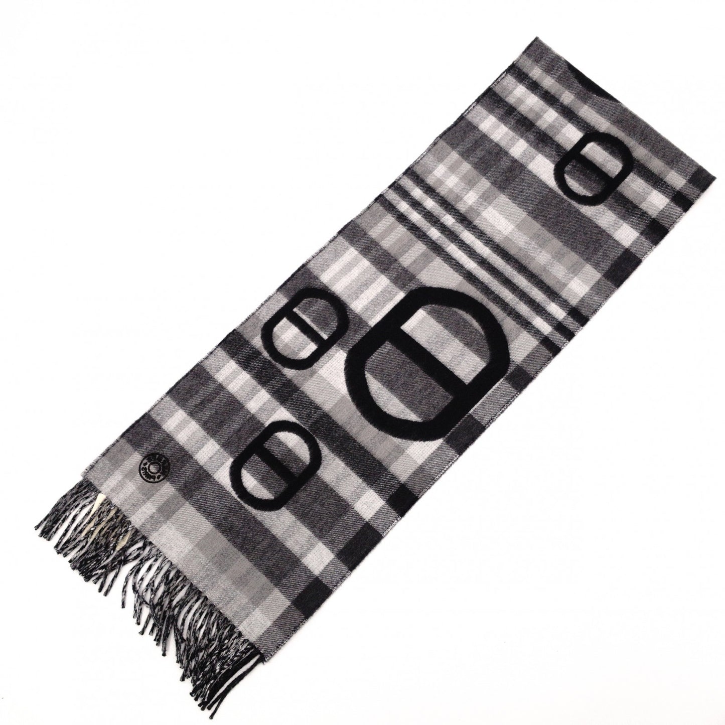 Unused, with tags: HERMES cashmere scarf, black and gray, 100% cashmere