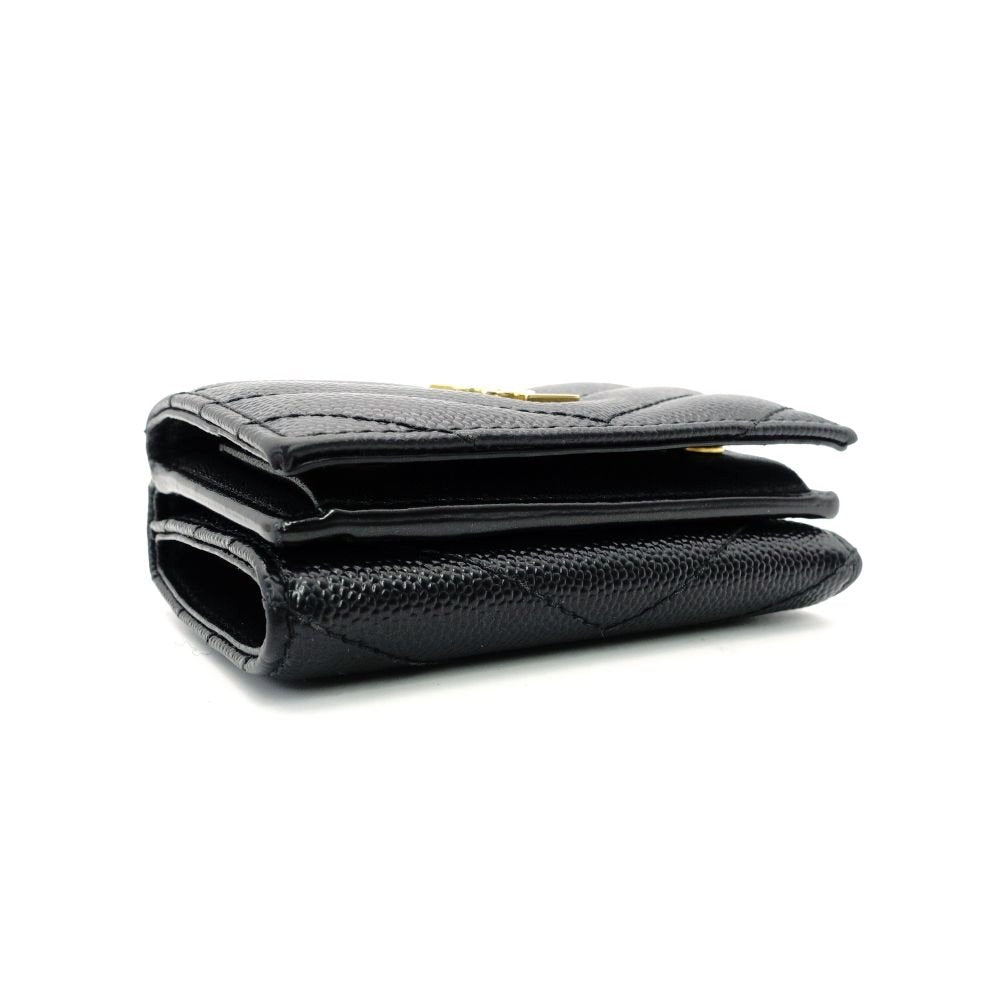 Saint Laurent YSL Cassandra Tiny Wallet Black Leather Black Mini Wallet Foldable Wallet Tri-Fold 7-12-602