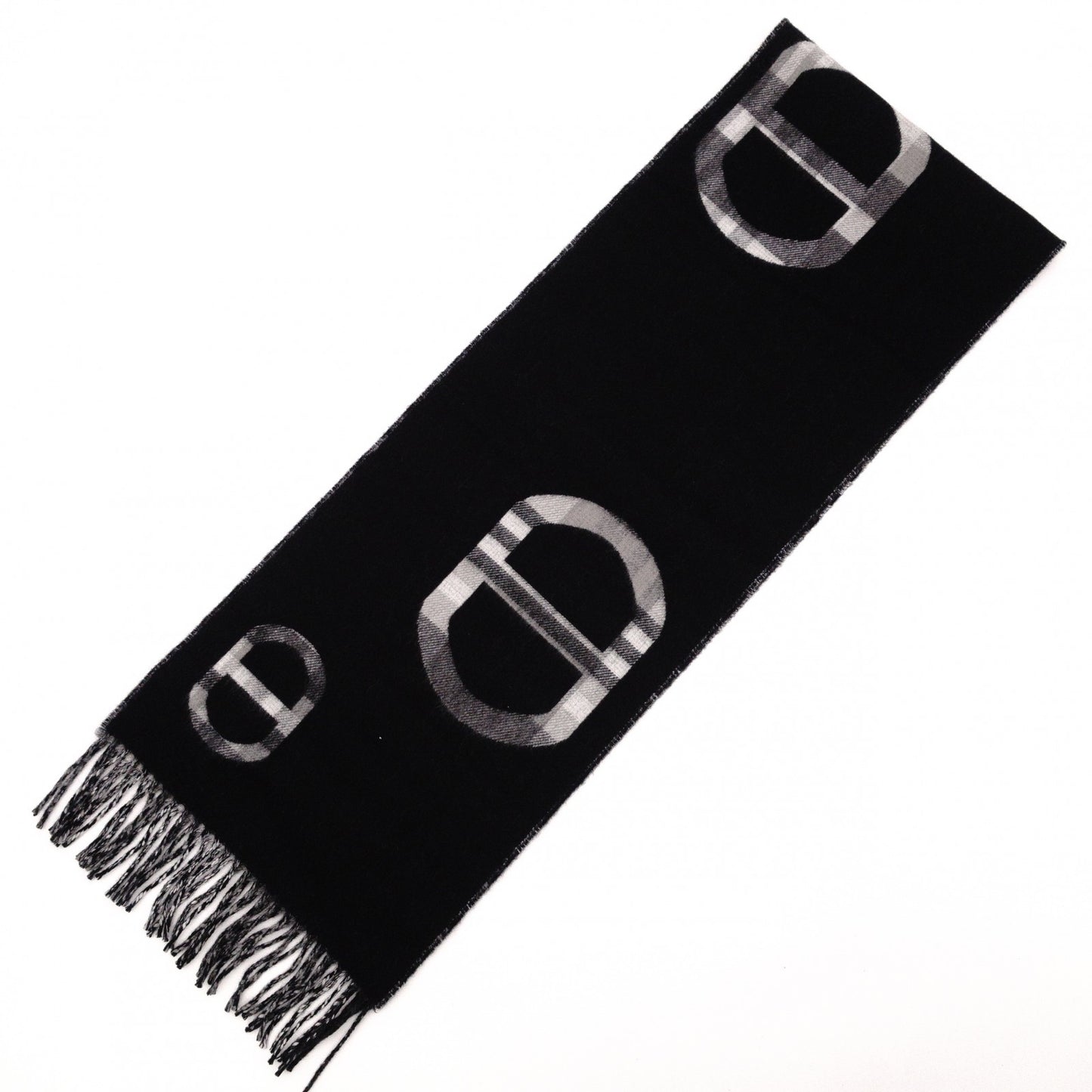 Unused, with tags: HERMES cashmere scarf, black and gray, 100% cashmere