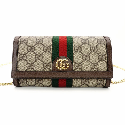 GUCCI Off-Dia Chain Wallet Beige Shoulder PVC Leather GG Logo Wallet R801022