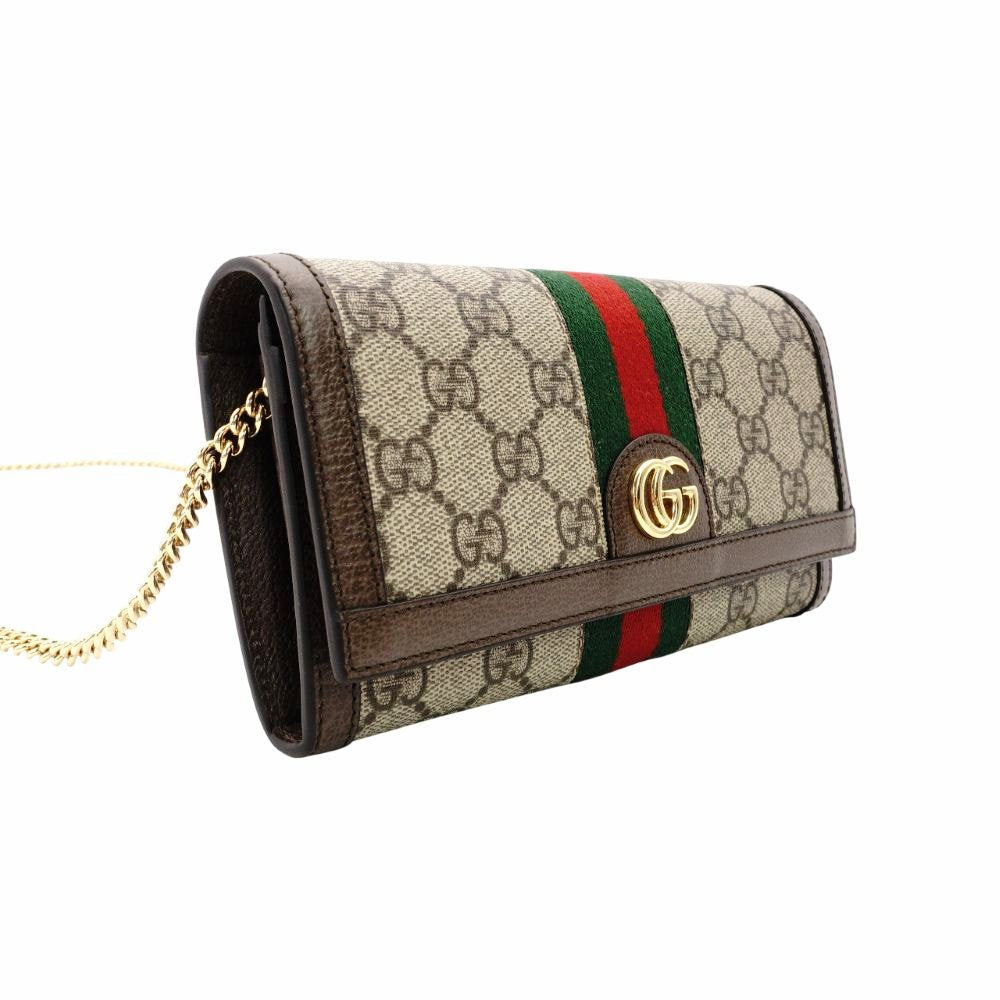 GUCCI Off-Dia Chain Wallet Beige Shoulder PVC Leather GG Logo Wallet R801022