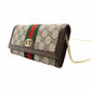 GUCCI Off-Dia Chain Wallet Beige Shoulder PVC Leather GG Logo Wallet R801022