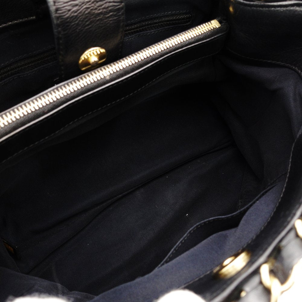CHANEL Matelassé Chain Shoulder Bag Leather Tote Bag Gold Hardware Black Crossbody 7-11-764