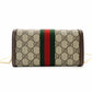 GUCCI Off-Dia Chain Wallet Beige Shoulder PVC Leather GG Logo Wallet R801022