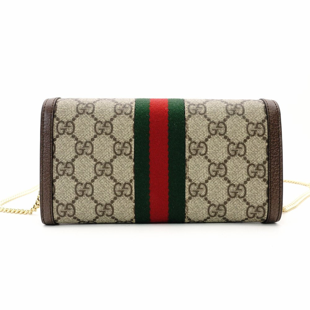 GUCCI Off-Dia Chain Wallet Beige Shoulder PVC Leather GG Logo Wallet R801022