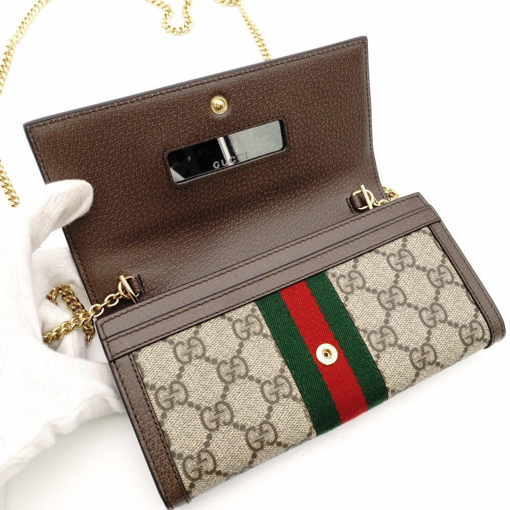 GUCCI Off-Dia Chain Wallet Beige Shoulder PVC Leather GG Logo Wallet R801022