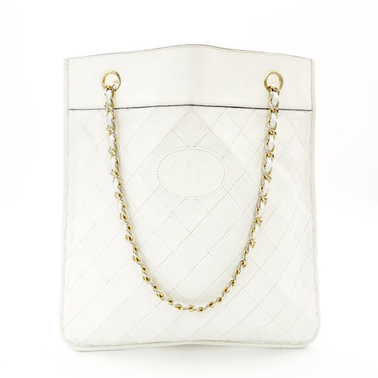 CHANEL Matelassé Chain Shoulder Bag Lambskin White Leather White Crossbody 7-8-760