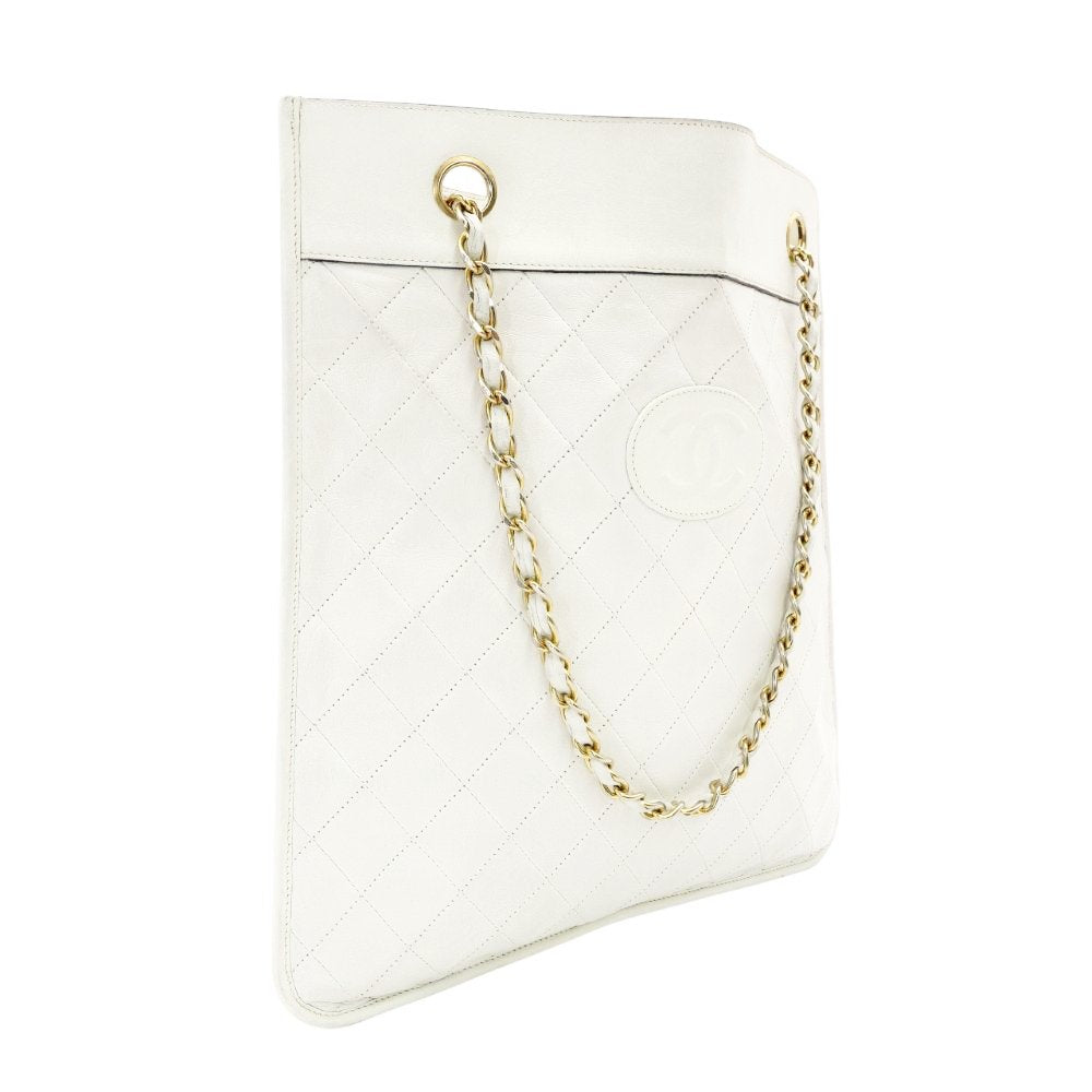 CHANEL Matelassé Chain Shoulder Bag Lambskin White Leather White Crossbody 7-8-760