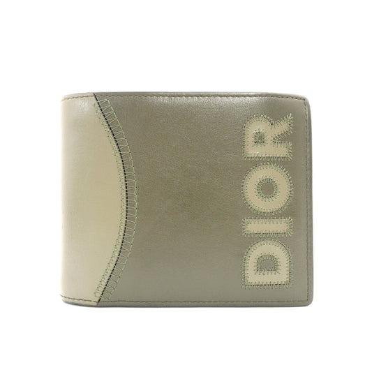 DIOR Men's Khaki Leather Wallet with Logo and Stitching, Box Included R801058