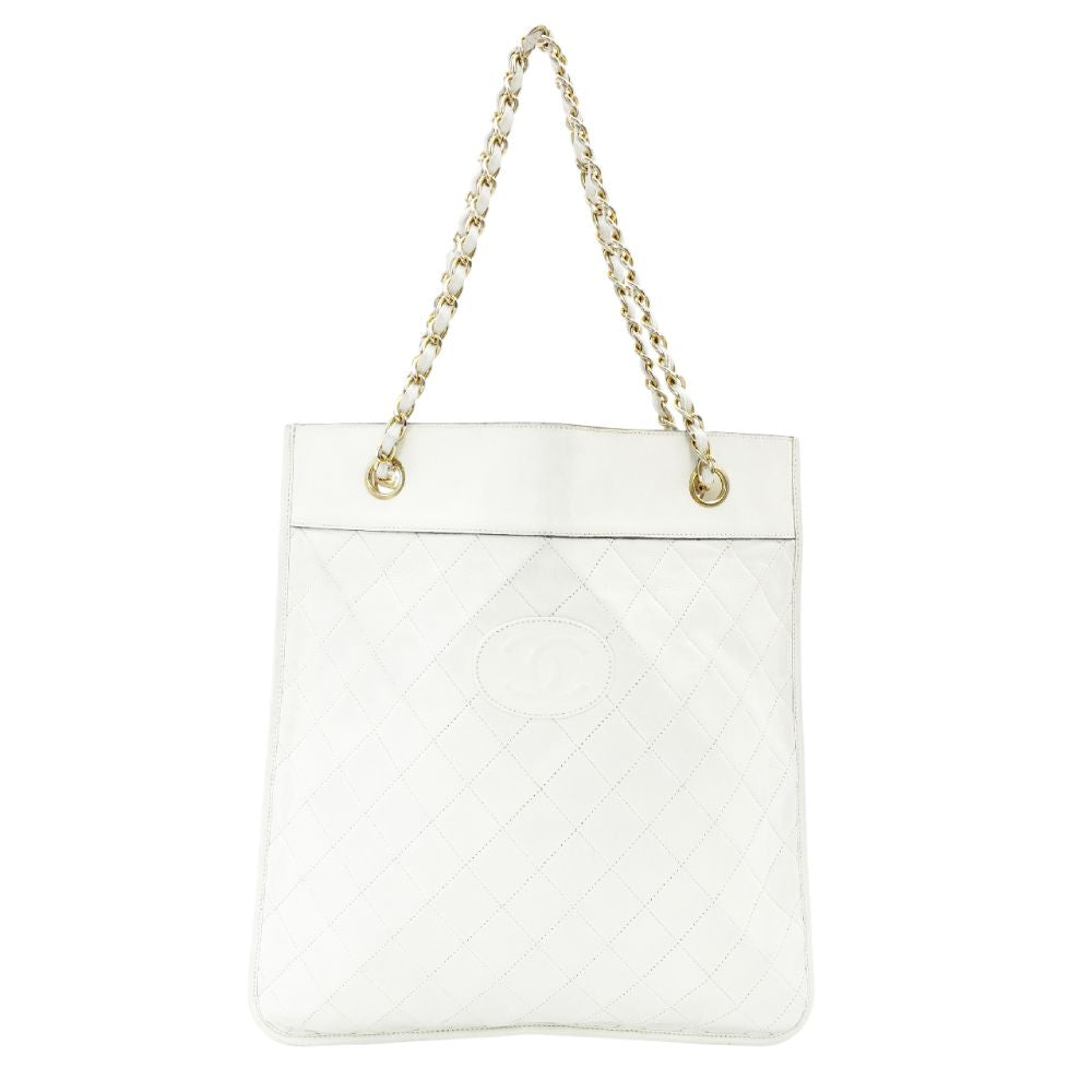 CHANEL Matelassé Chain Shoulder Bag Lambskin White Leather White Crossbody 7-8-760