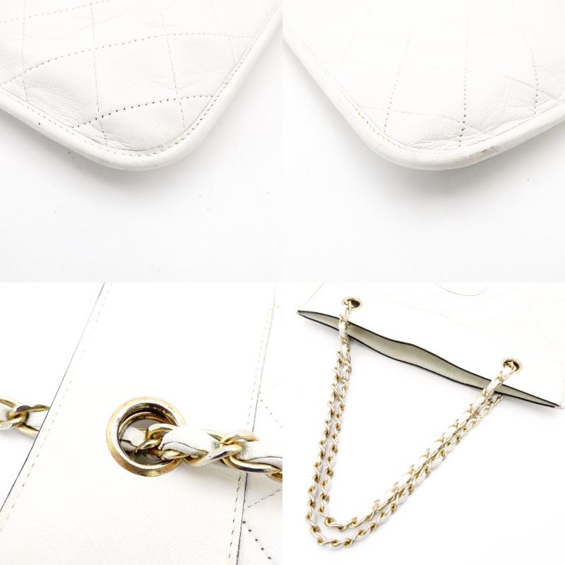 CHANEL Matelassé Chain Shoulder Bag Lambskin White Leather White Crossbody 7-8-760