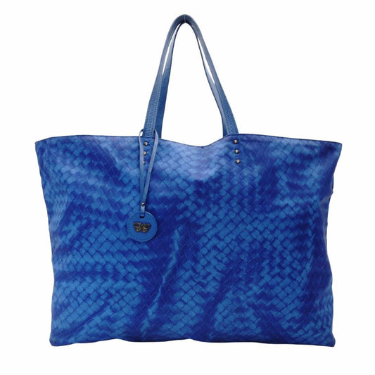 Bottega Veneta Intrecciolusion Tote Bag Blue Shoulder Nylon × Leather 7-12-206