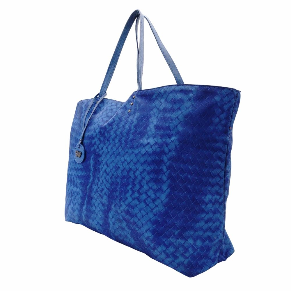 Bottega Veneta Intrecciolusion Tote Bag Blue Shoulder Nylon × Leather 7-12-206