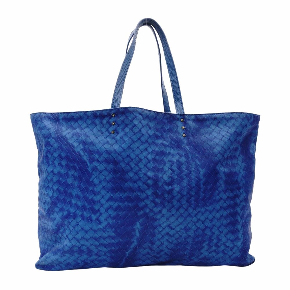 Bottega Veneta Intrecciolusion Tote Bag Blue Shoulder Nylon × Leather 7-12-206