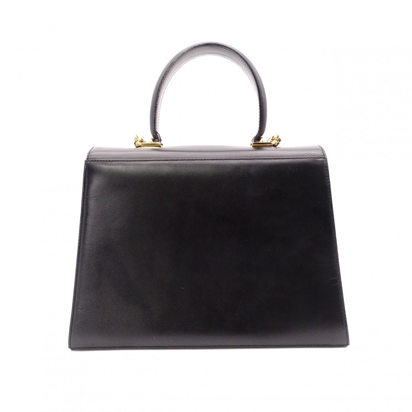 Salvatore Ferragamo Gancini Handbag, Leather, Black, 2-Way, Gold Hardware
