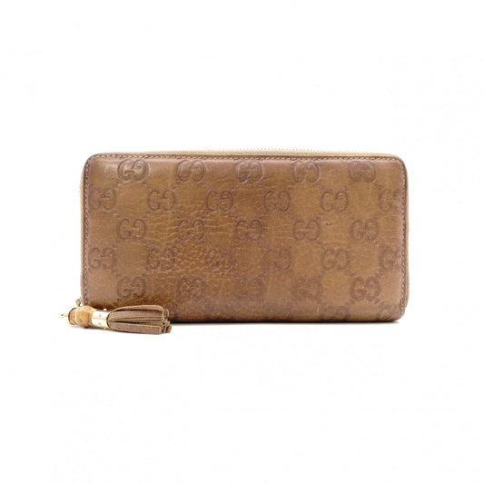 GUCCI Shima Long Wallet, Leather, Brown, Tassel, GG Logo