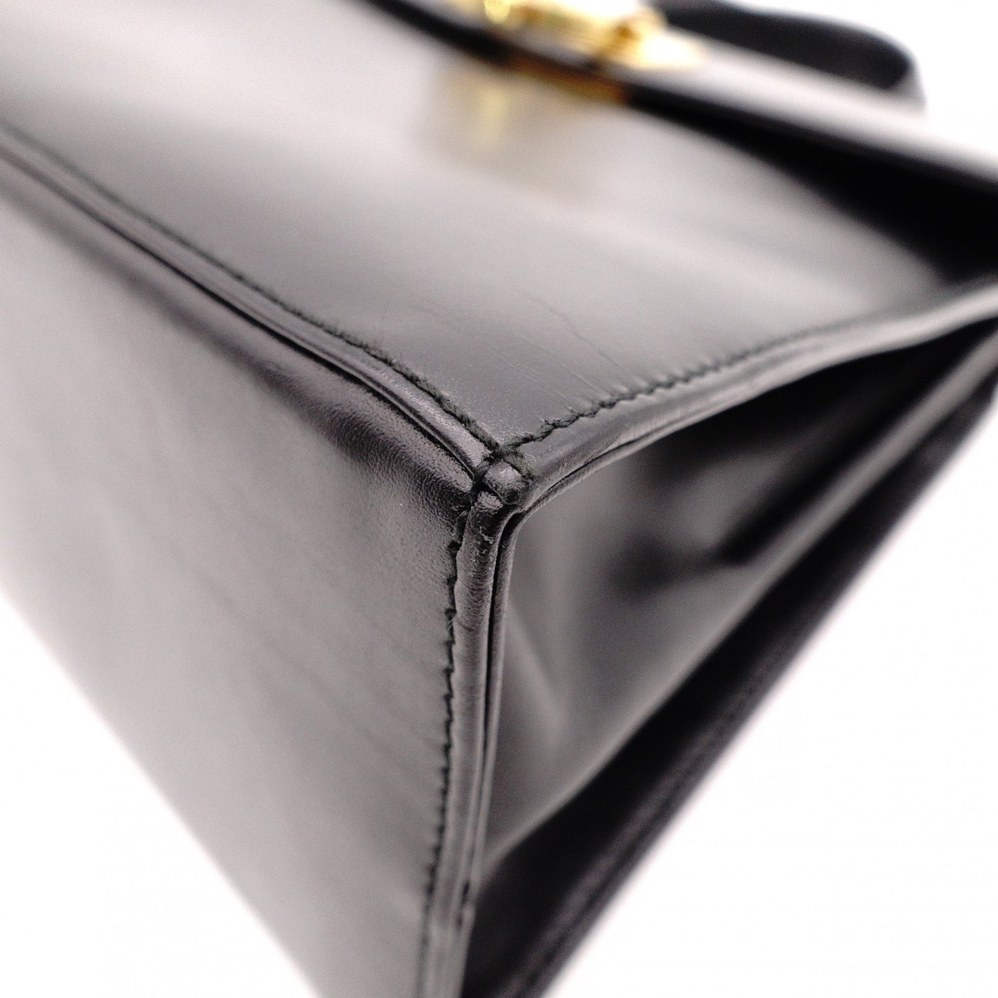 Salvatore Ferragamo Gancini Handbag, Leather, Black, 2-Way, Gold Hardware