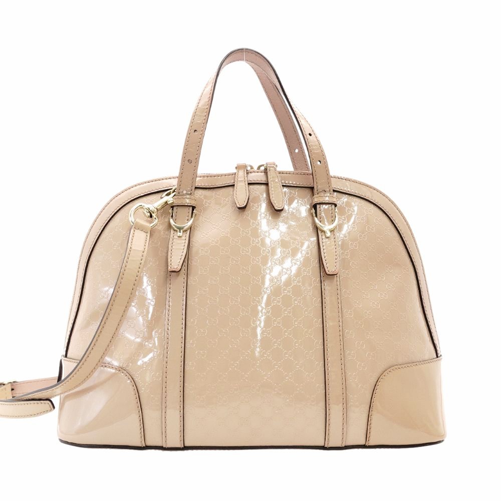 GUCCI Micro Gucci Sima Handbag Pink Beige Patent Leather 2-Way Shoulder Leather 7-12-457