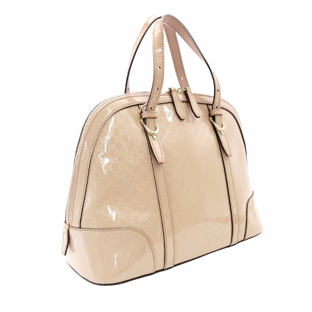 GUCCI Micro Gucci Sima Handbag Pink Beige Patent Leather 2-Way Shoulder Leather 7-12-457