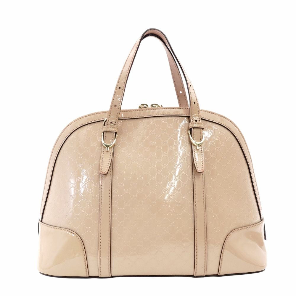 GUCCI Micro Gucci Sima Handbag Pink Beige Patent Leather 2-Way Shoulder Leather 7-12-457