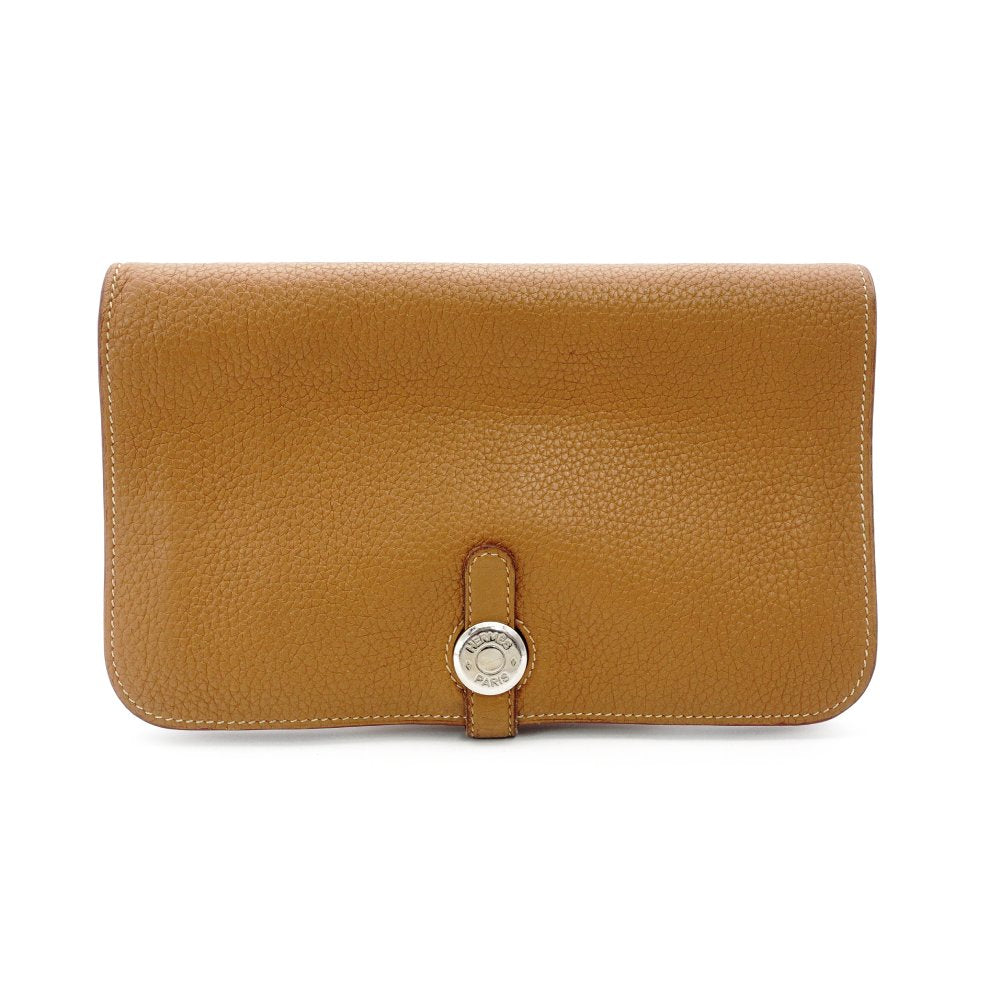 HERMES Dogon GM Long Wallet Leather Brown Silver Hardware Wallet □P Stamped Gold Togo 7-12-513