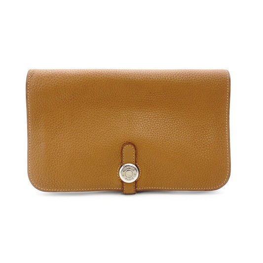 HERMES Dogon GM Long Wallet Leather Brown Silver Hardware Wallet □P Stamped Gold Togo 7-12-513