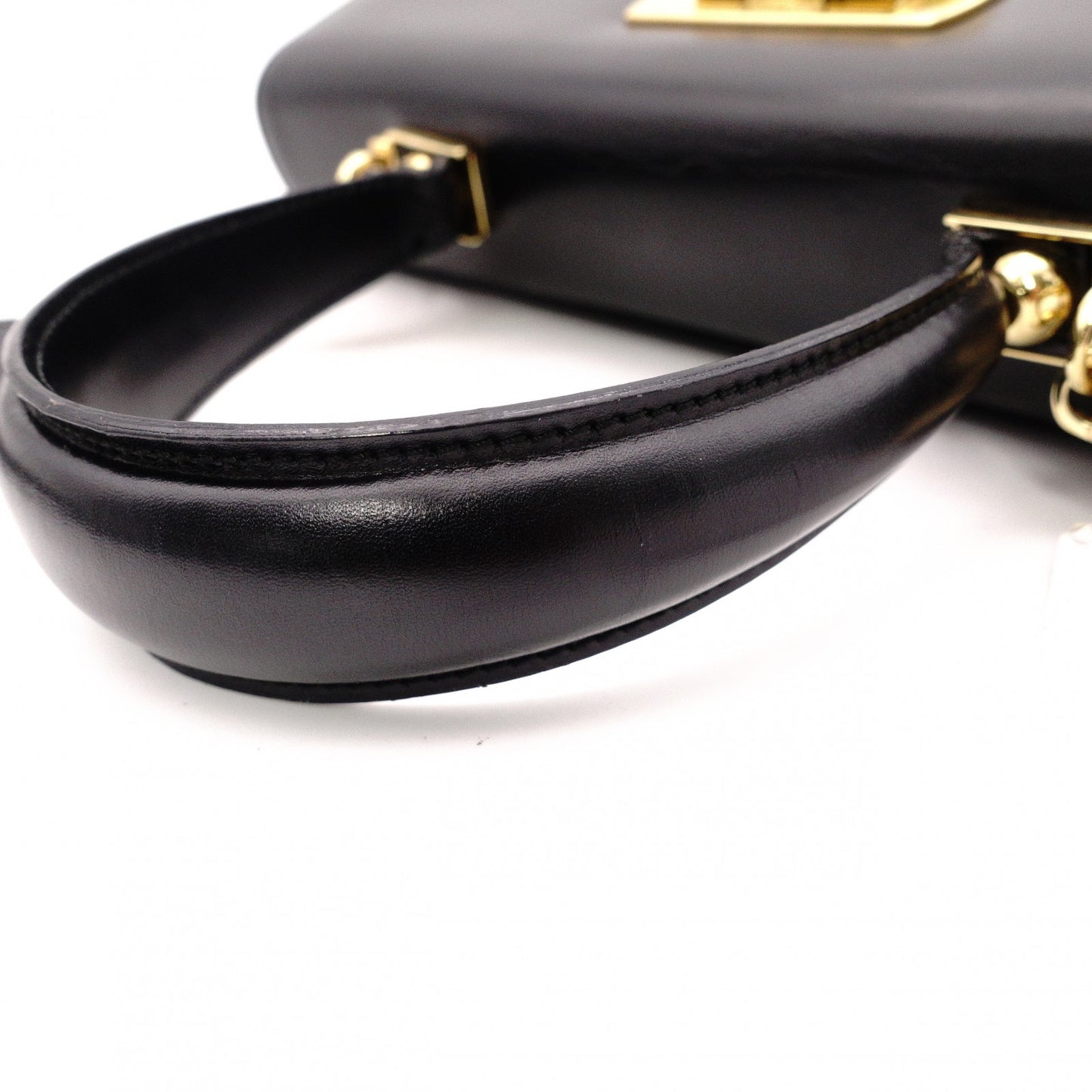 Salvatore Ferragamo Gancini Handbag, Leather, Black, 2-Way, Gold Hardware