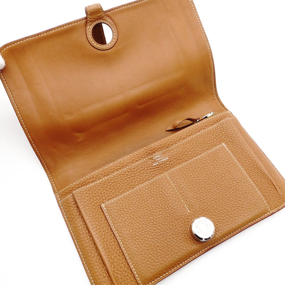 HERMES Dogon GM Long Wallet Leather Brown Silver Hardware Wallet □P Stamped Gold Togo 7-12-513