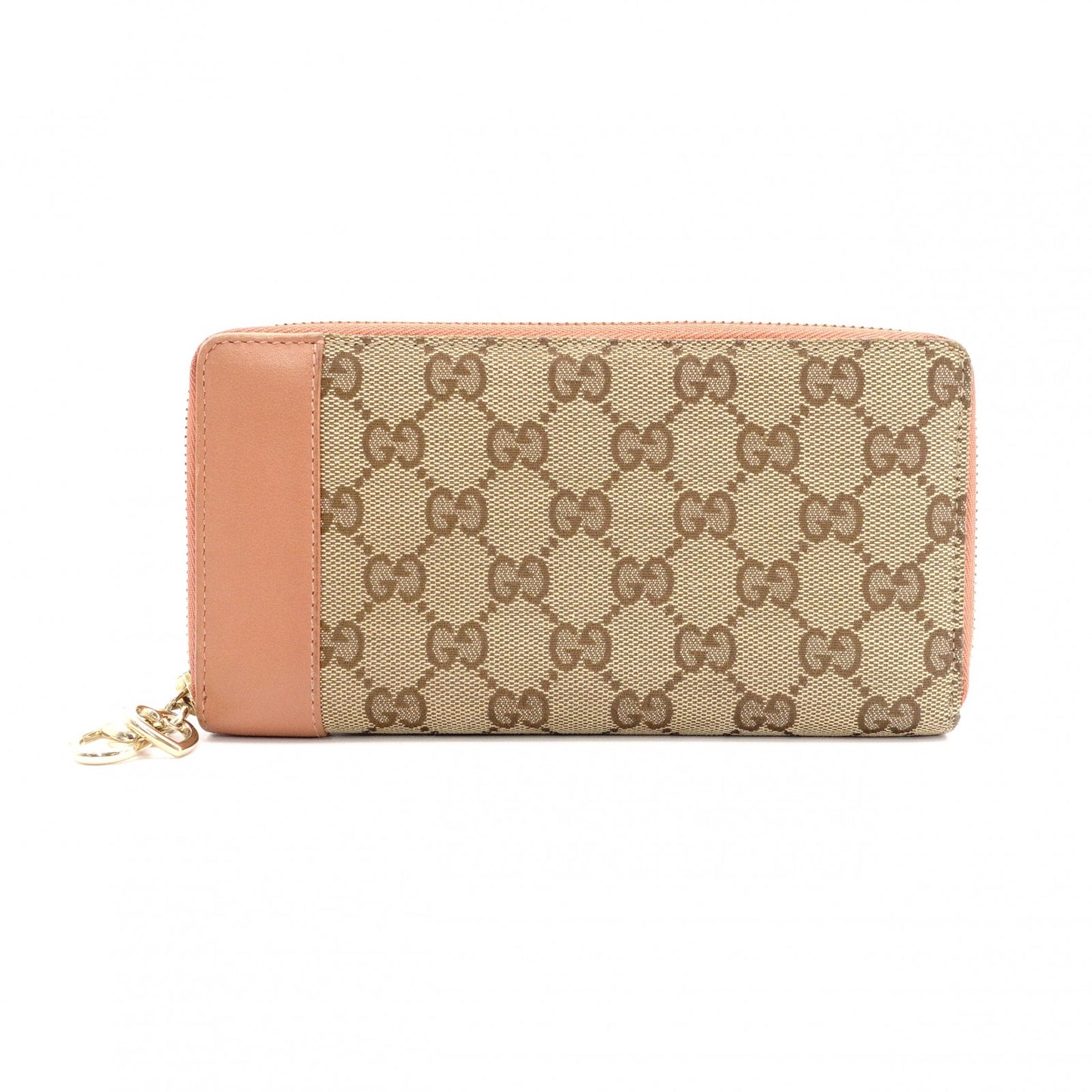 GUCCI GG Canvas Long Wallet, Leather, Brown Canvas, Heart Motif, Gold Hardware