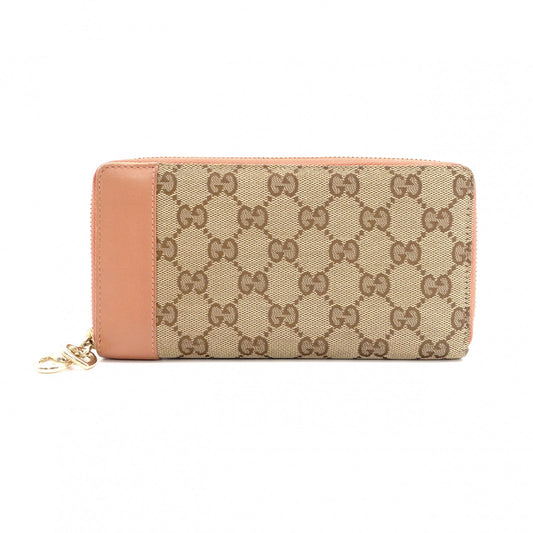GUCCI GG Canvas Long Wallet, Leather, Brown Canvas, Heart Motif, Gold Hardware