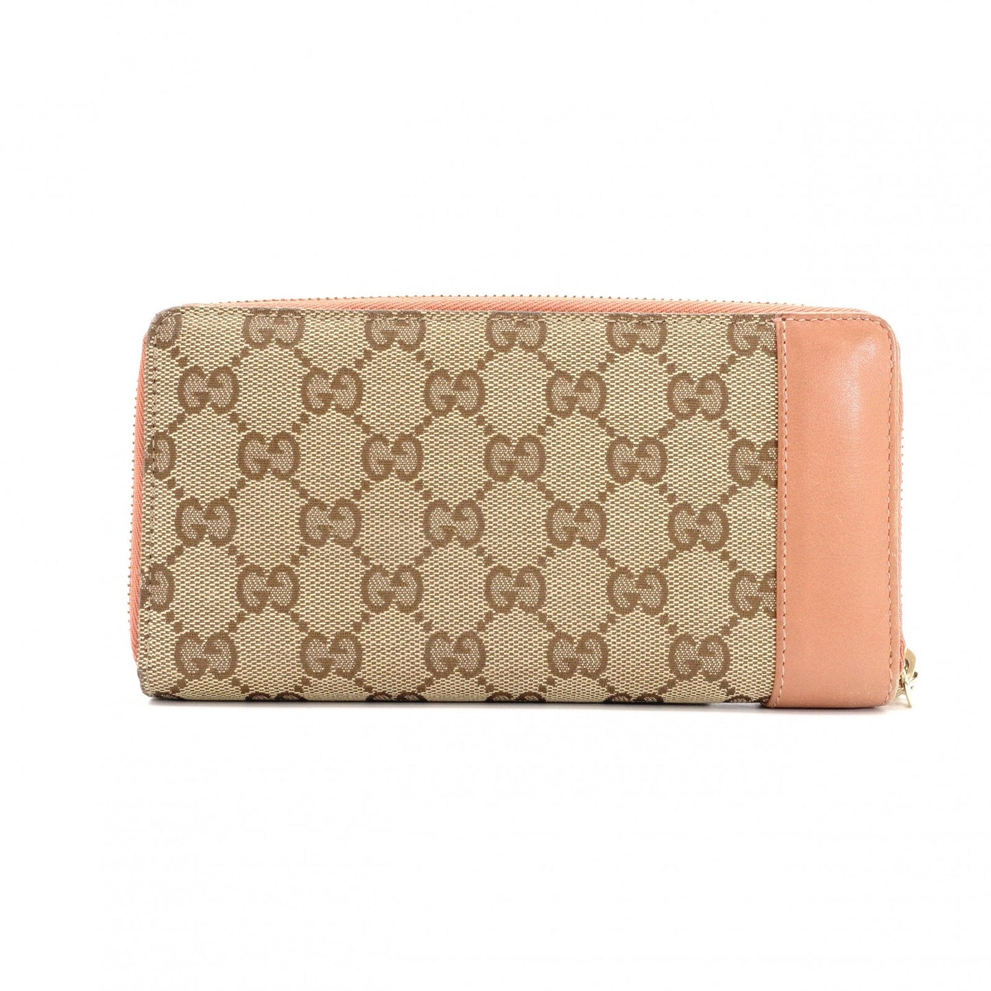 GUCCI GG Canvas Long Wallet, Leather, Brown Canvas, Heart Motif, Gold Hardware