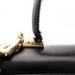 Salvatore Ferragamo Gancini Handbag, Leather, Black, 2-Way, Gold Hardware