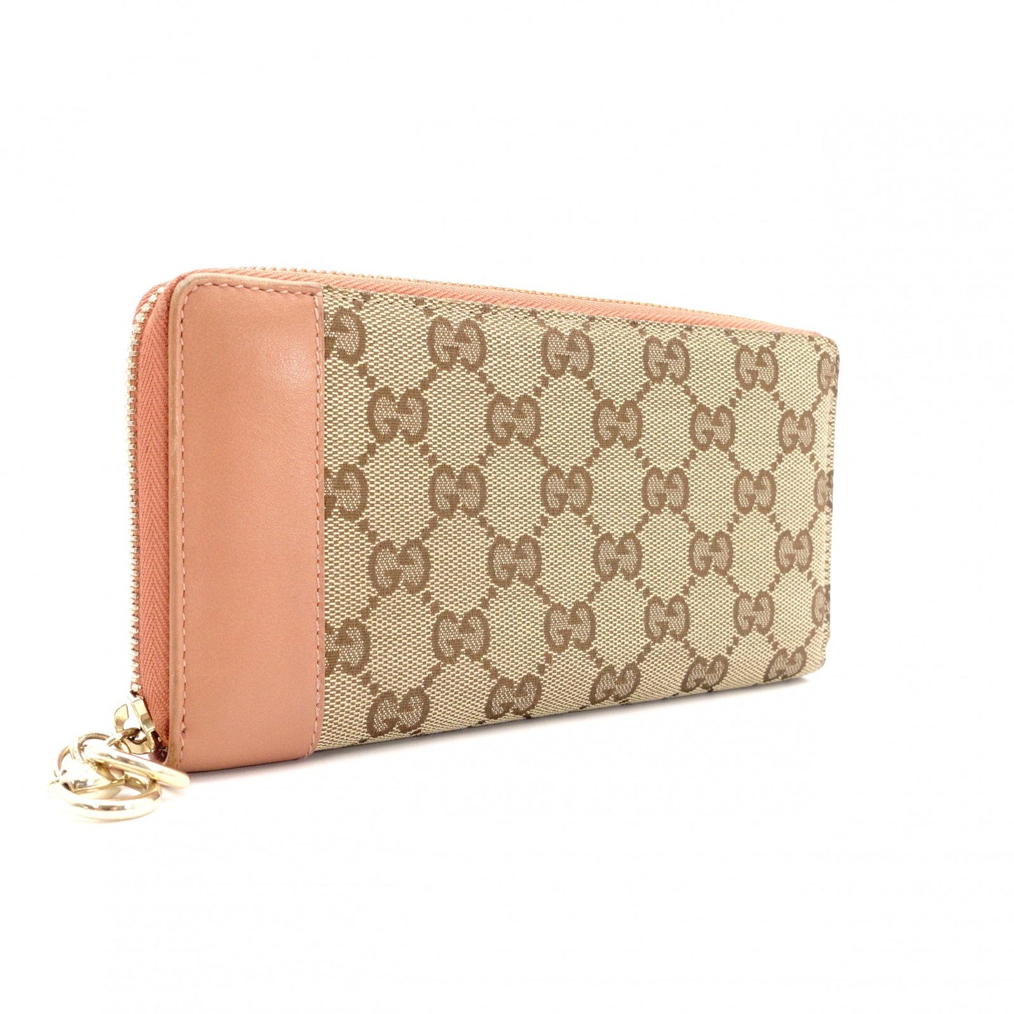 GUCCI GG Canvas Long Wallet, Leather, Brown Canvas, Heart Motif, Gold Hardware