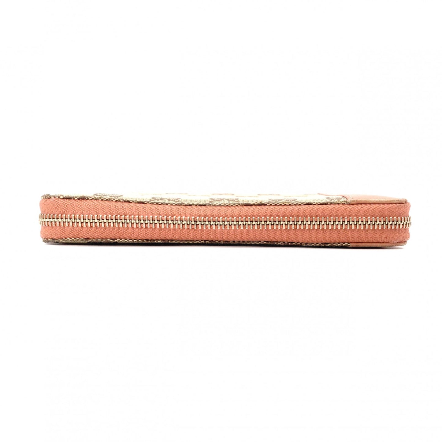 GUCCI GG Canvas Long Wallet, Leather, Brown Canvas, Heart Motif, Gold Hardware