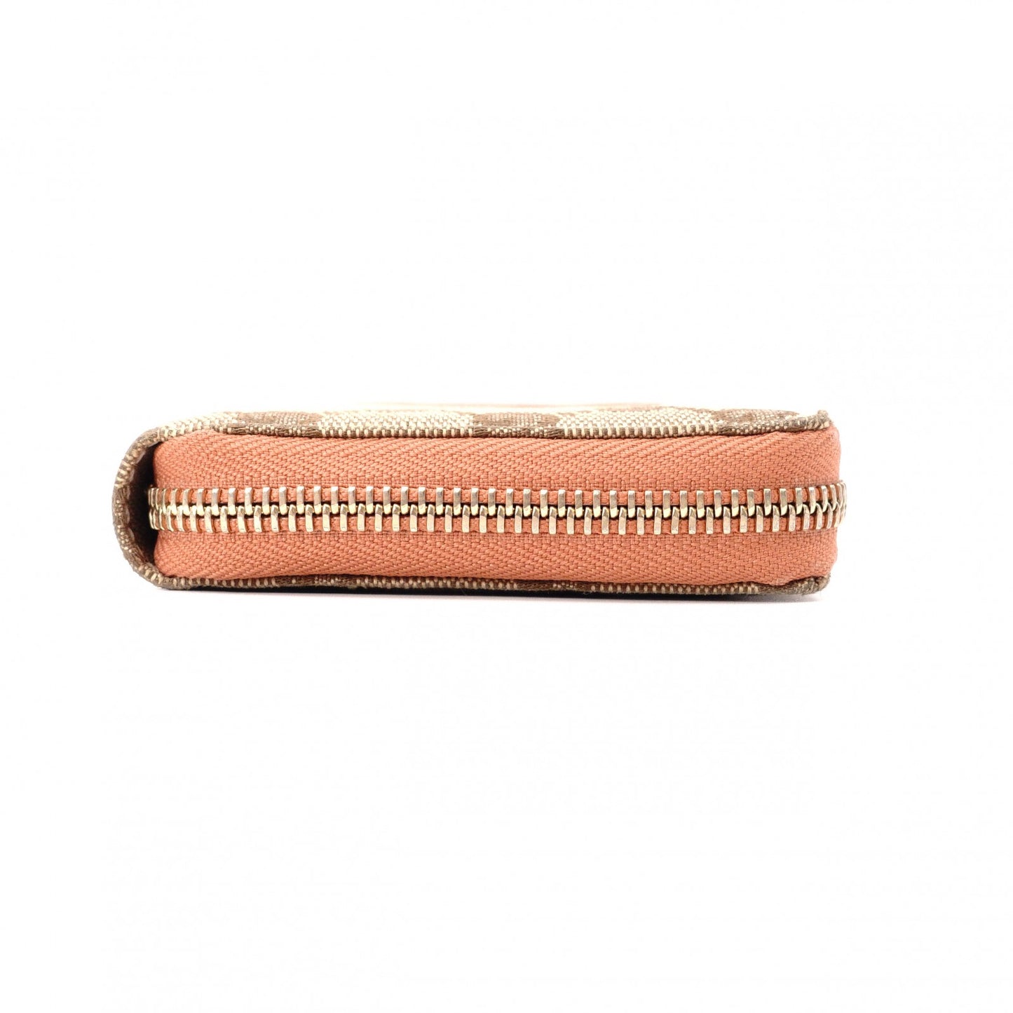 GUCCI GG Canvas Long Wallet, Leather, Brown Canvas, Heart Motif, Gold Hardware