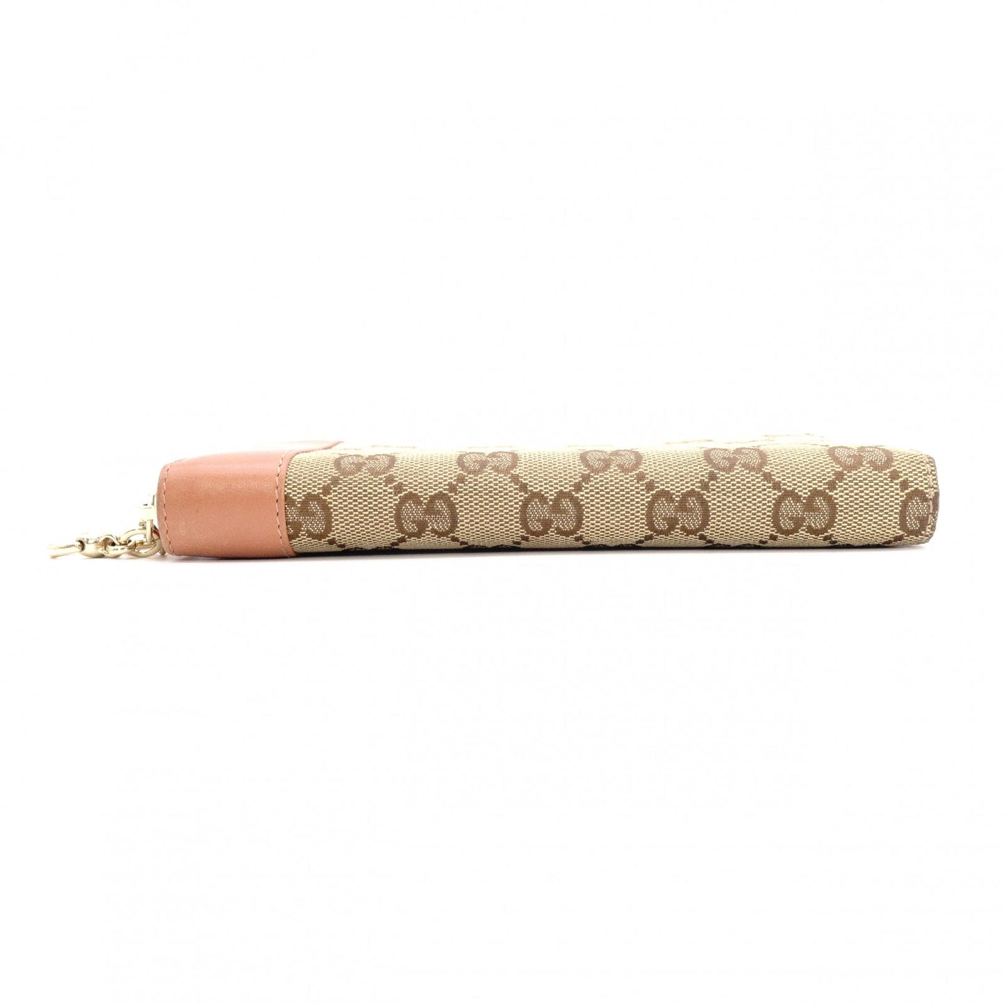 GUCCI GG Canvas Long Wallet, Leather, Brown Canvas, Heart Motif, Gold Hardware
