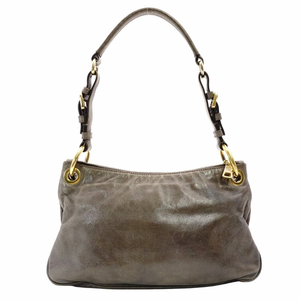 PRADA One Shoulder Bag Brown Leather Gold Hardware Brown Charm 7-12-963