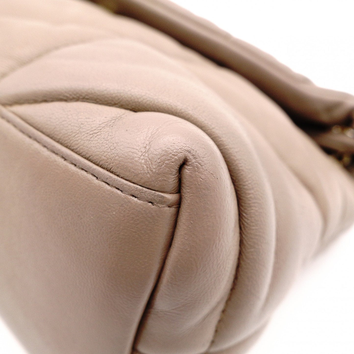 SAINT LAURENT Lulu Puffer Leather Chain Shoulder Bag, Leather, Beige, Crossbody, Gold Hardware