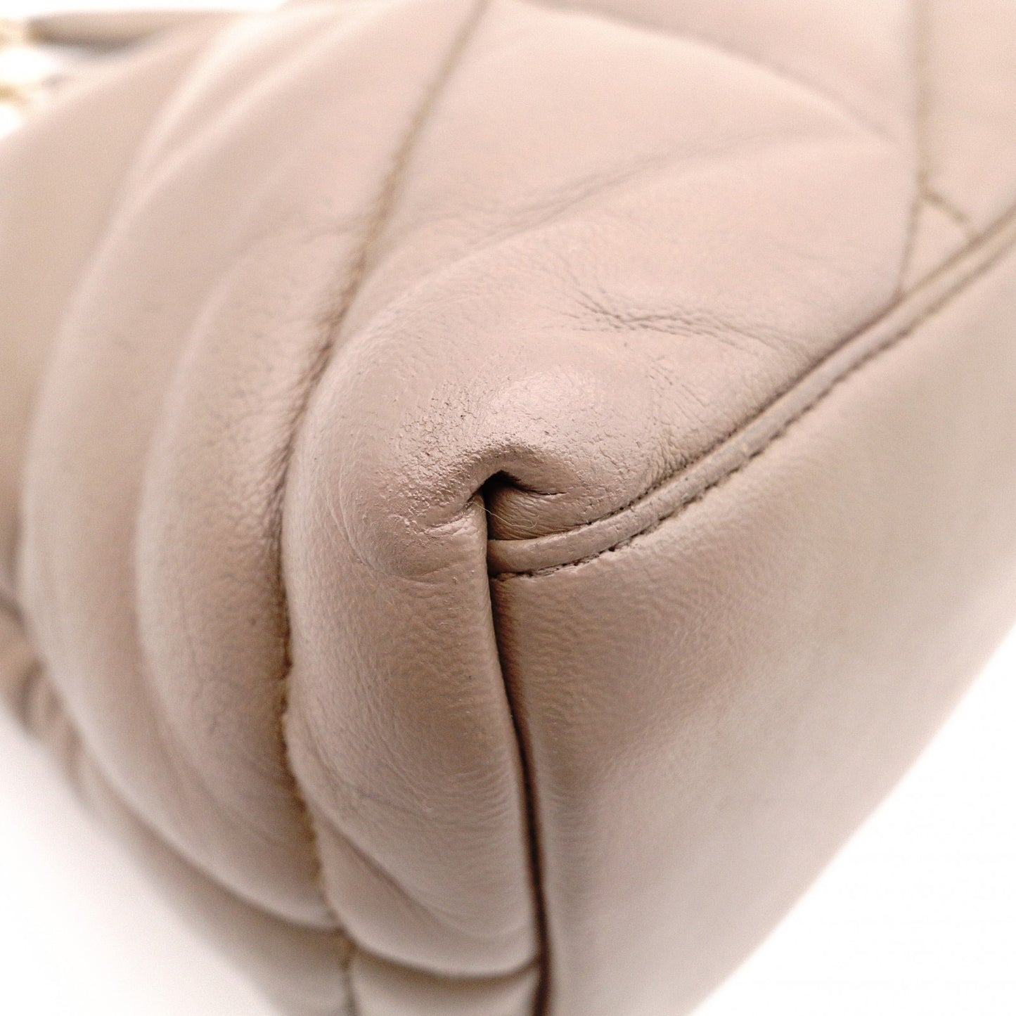 SAINT LAURENT Lulu Puffer Leather Chain Shoulder Bag, Leather, Beige, Crossbody, Gold Hardware